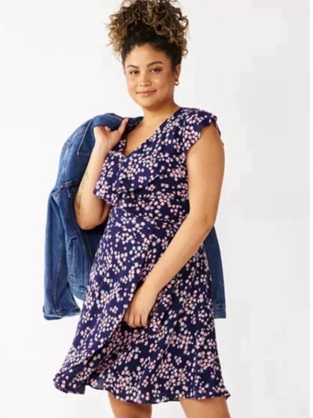 Draper James RSVP Navy Wrap Dress with Pink Floral Design XXL